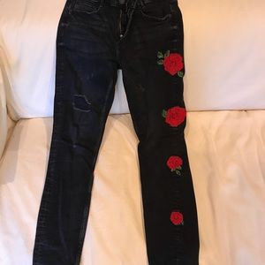 Zara skinny washed out black jeans with roses